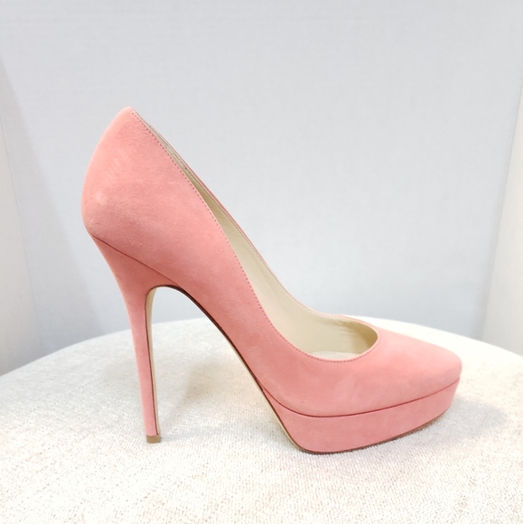 JIMMY CHOO Suede Salmon Heels - Picture 2 of 7